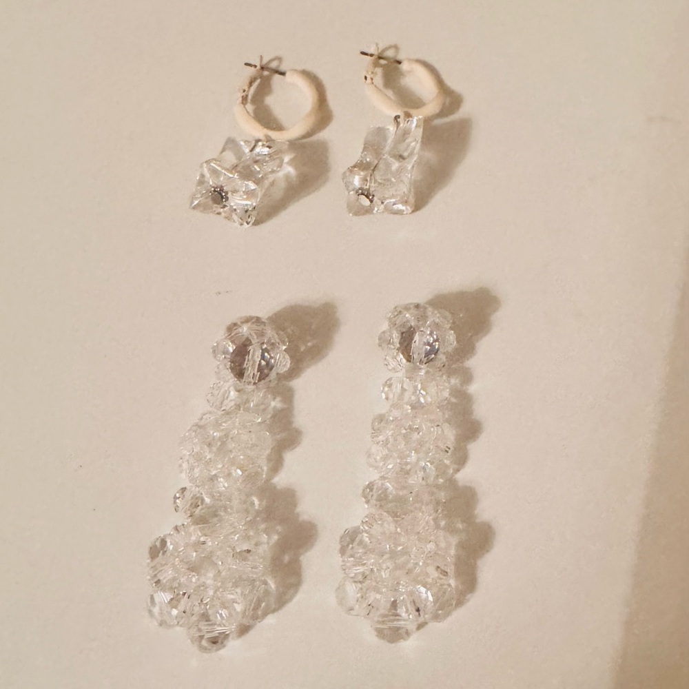 Set of 2 Clear Acrylic Earrings, Ice Cube Earrings and Clear Dangle Earrings - Picture 2 of 7